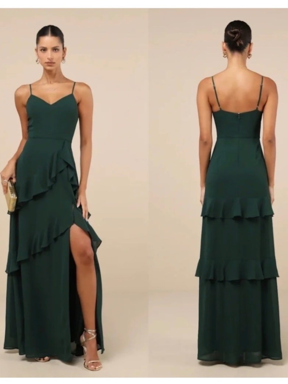 NWT Lulus Blessed with Beauty Forest Green Ruffled Sleeveless Maxi Dress M